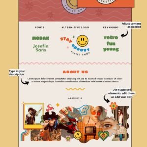 Groovy Aesthetic editable brand board - Includes logo, color palette, aesthetic, fonts & more