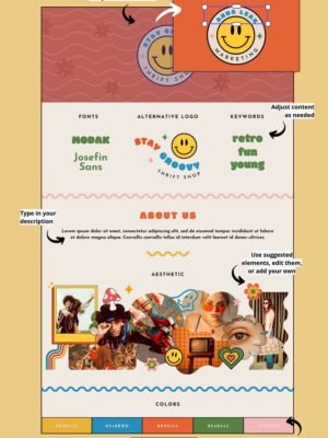 Groovy Aesthetic editable brand board - Includes logo, color palette, aesthetic, fonts & more
