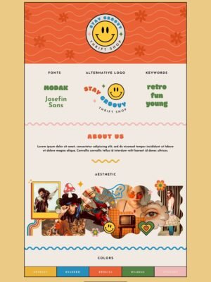 Groovy Aesthetic editable brand board - Includes logo, color palette, aesthetic, fonts & more Groovy Aesthetic editable brand board - Includes logo, color palette, aesthetic, fonts & more