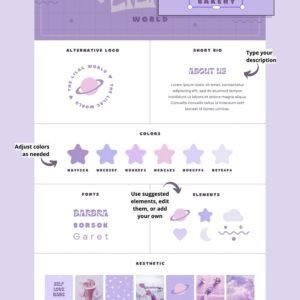 Lilac theme editable brand board - Includes logo, color palette, aesthetic, fonts & more