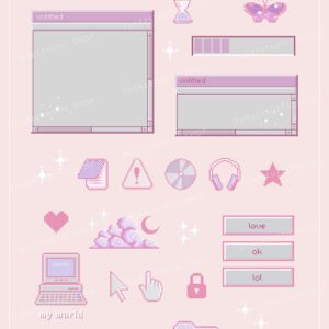 Pink pixel old computer graphics sticker set