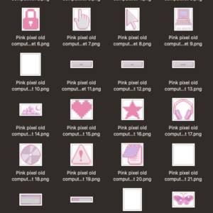 Pink pixel old computer graphics sticker set