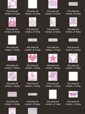 Pink pixel old computer graphics sticker set