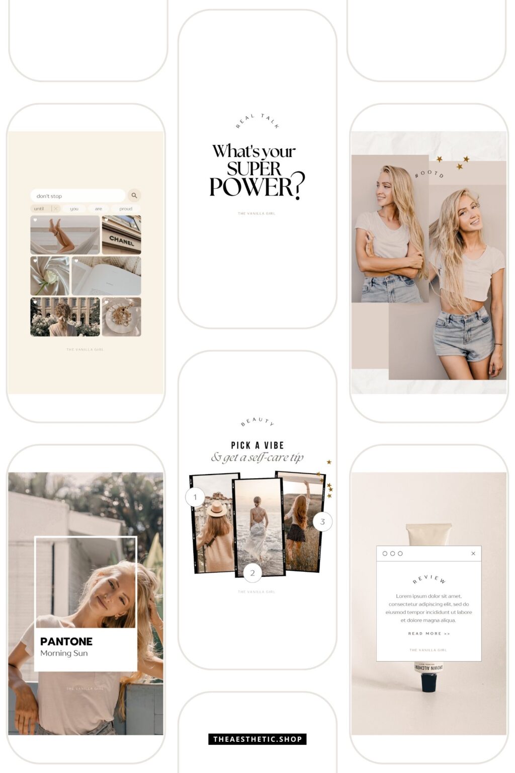 30 Easy-to-Edit Vanilla Girl Aesthetic Social Media Canva Templates - to use on Stories, Reels or feed