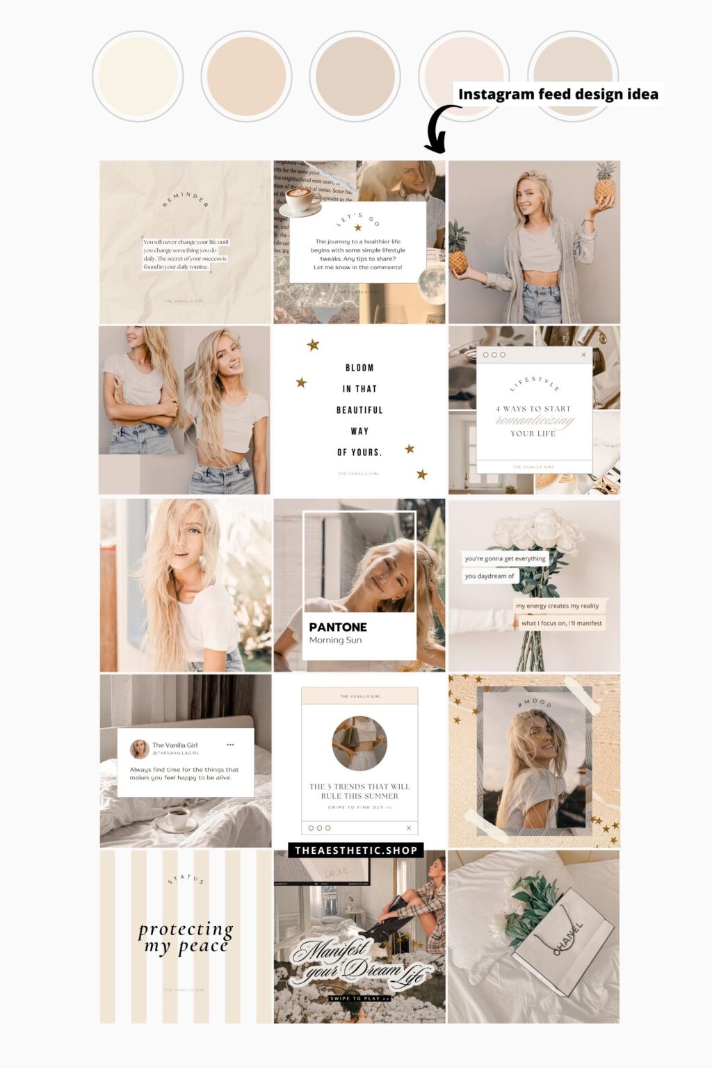 30 Easy-to-Edit Vanilla Girl Aesthetic Social Media Canva Templates - to use on Stories, Reels or feed