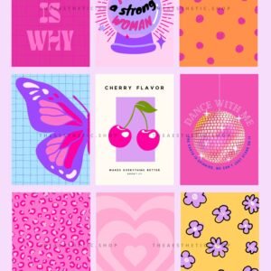 Preppy Aesthetic Wall Collage Digital Images + Editable Canva Templates