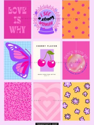 Preppy Aesthetic Wall Collage Digital Images + Editable Canva Templates