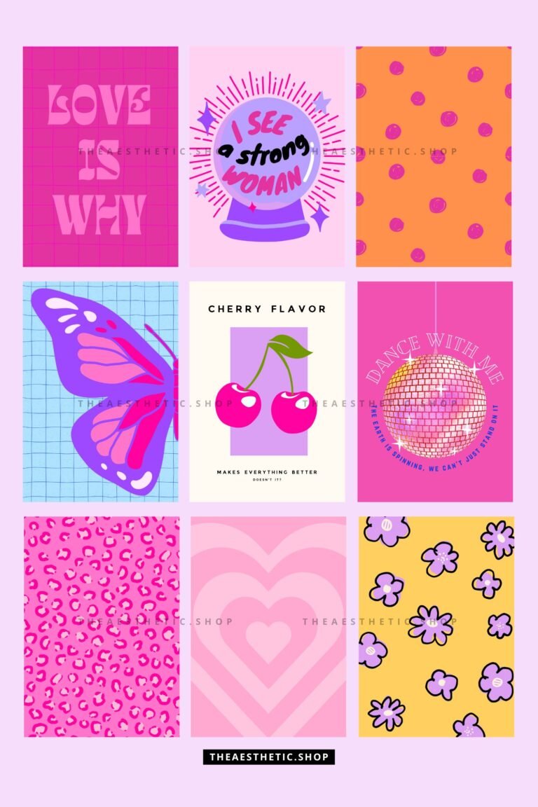 Preppy Aesthetic Wall Collage Digital Images + Editable Canva Templates