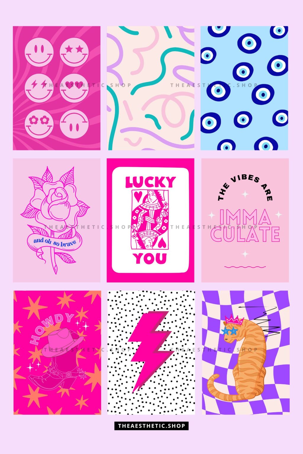 Preppy Aesthetic Wall Collage Digital Images + Editable Canva Templates