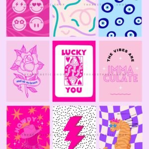 Preppy Aesthetic Wall Collage Digital Images + Editable Canva Templates
