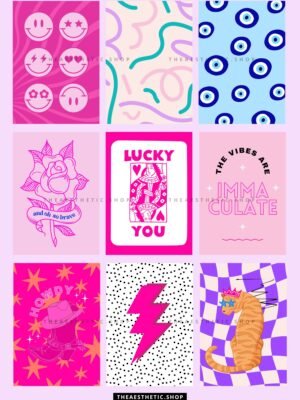 Preppy Aesthetic Wall Collage Digital Images + Editable Canva Templates