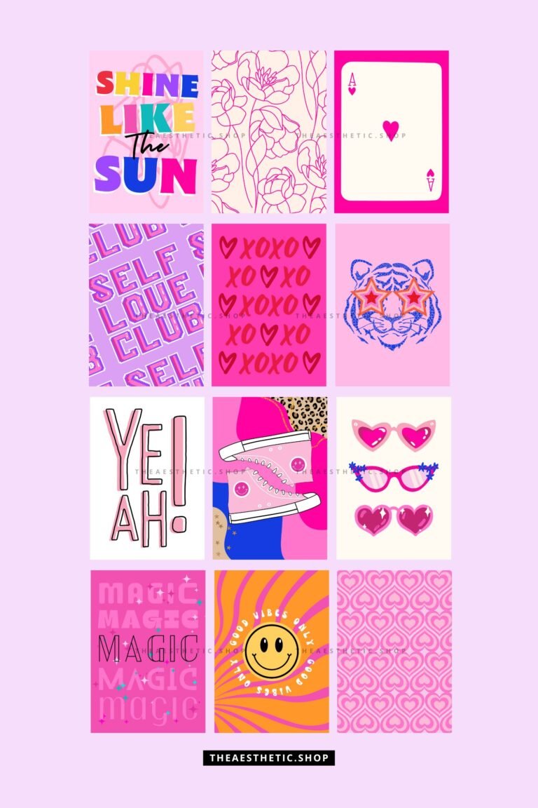 Preppy Aesthetic Wall Collage Digital Images + Editable Canva Templates
