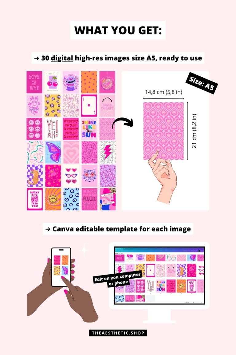 Preppy aesthetic high resolution images for wall collages with editable Canva templates