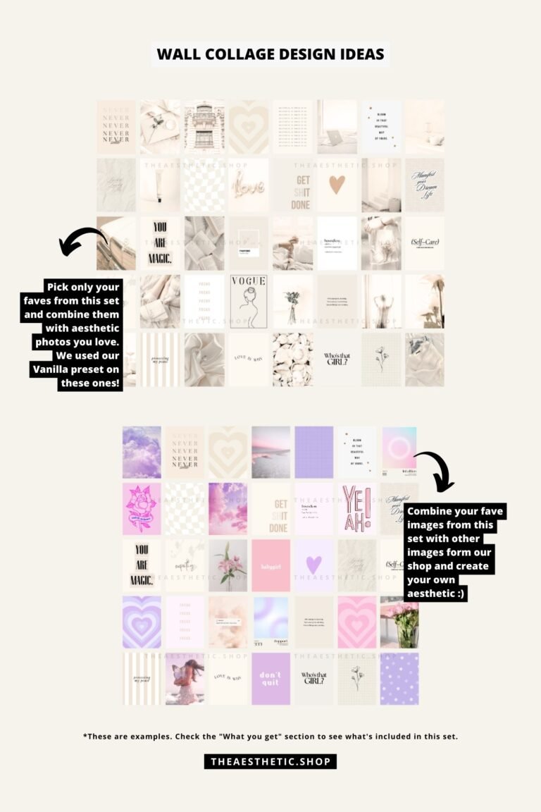 30 Vanilla Girl aesthetic high-resolution DIGITAL images (with their editable Canva template) 8 Vanilla Girl Aesthetic Wall Collage Digital Images + Editable Canva Templates