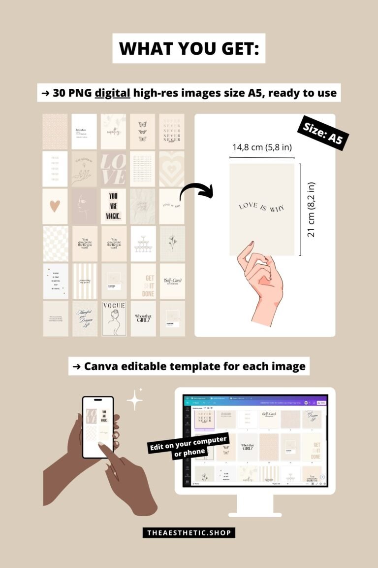 30 Vanilla Girl aesthetic high-resolution DIGITAL images (with their editable Canva template) 9 Vanilla Girl Aesthetic Wall Collage Digital Images + Editable Canva Templates