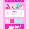 Barbiecore Aesthetic Canva editable brand board - Includes logo, color palette, aesthetic, fonts & more