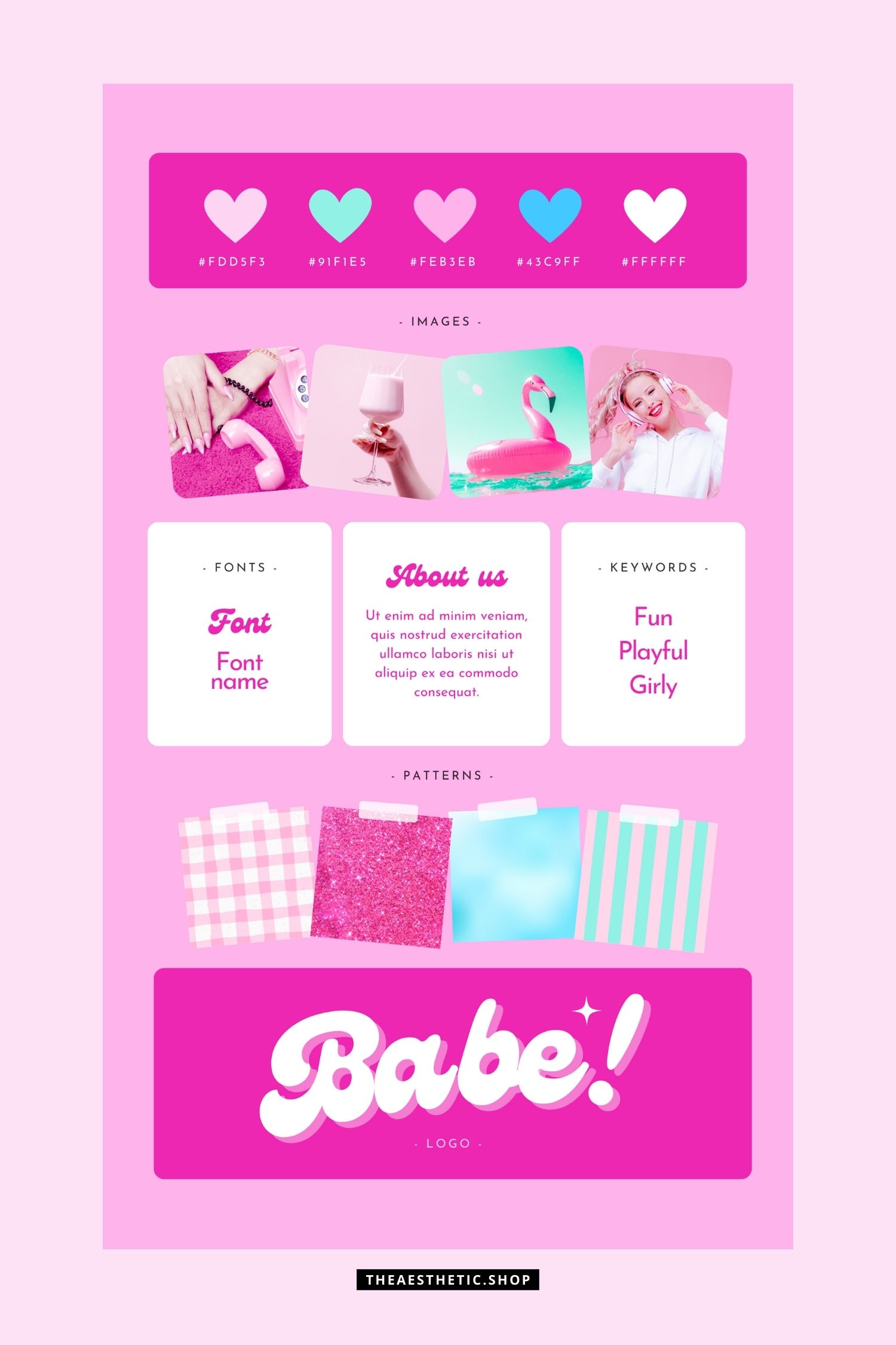 Barbiecore Aesthetic Canva editable brand board - Includes logo, color ...