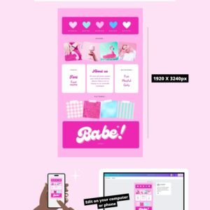Barbiecore Aesthetic Canva editable brand board - Includes logo, color palette, aesthetic, fonts & more