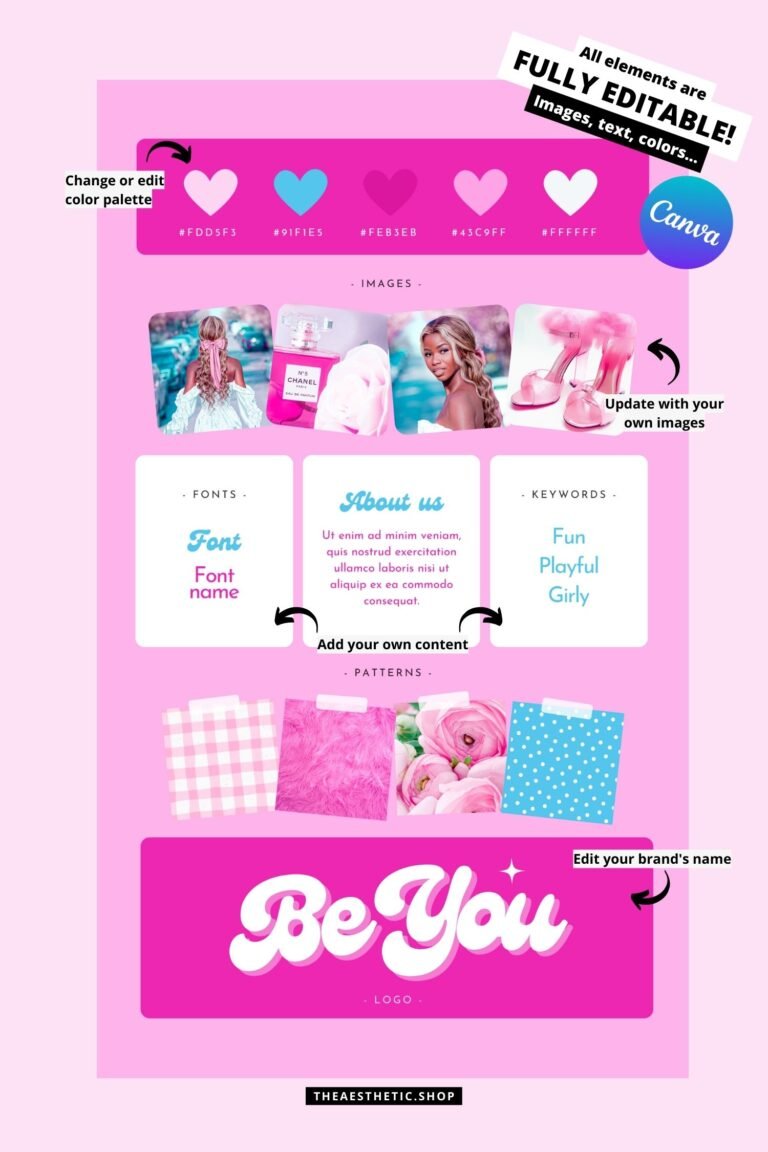 Barbiecore Aesthetic Canva Editable Brand Board