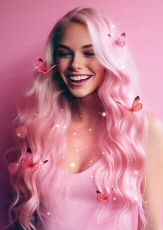 High resolution pink aesthetic girl and butterflies image