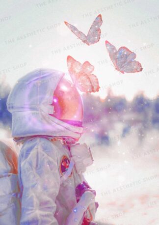 Aesthetic image of astronaut and butterflies