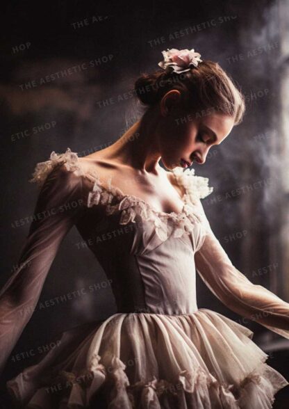 Dark academia aesthetic image of classical ballerina in an elegant pose