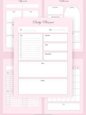 Perfect Pink Aesthetic Printable Planner (Daily, Weekly, Monthly, Reflections, habit tracker) PDF + Canva editable templates 1