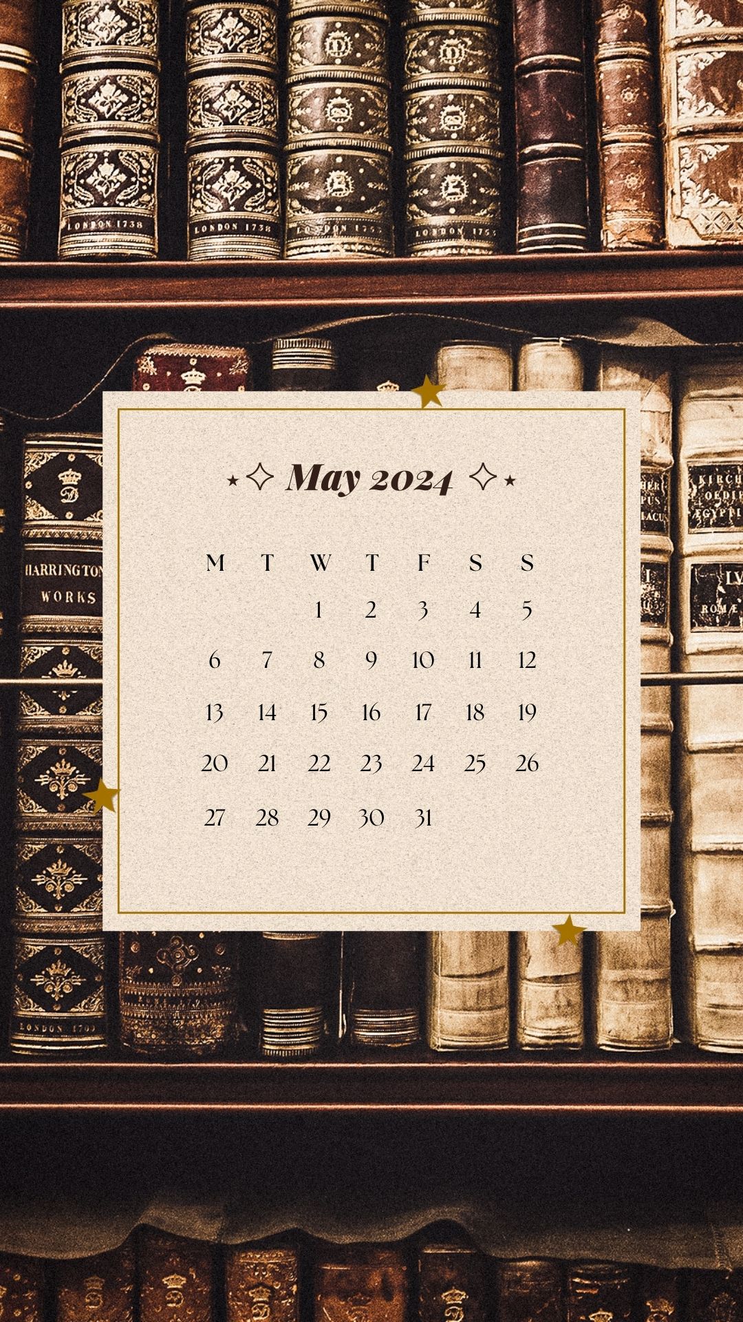may 2024 dark academia aesthetic phone background wallpaper calendar