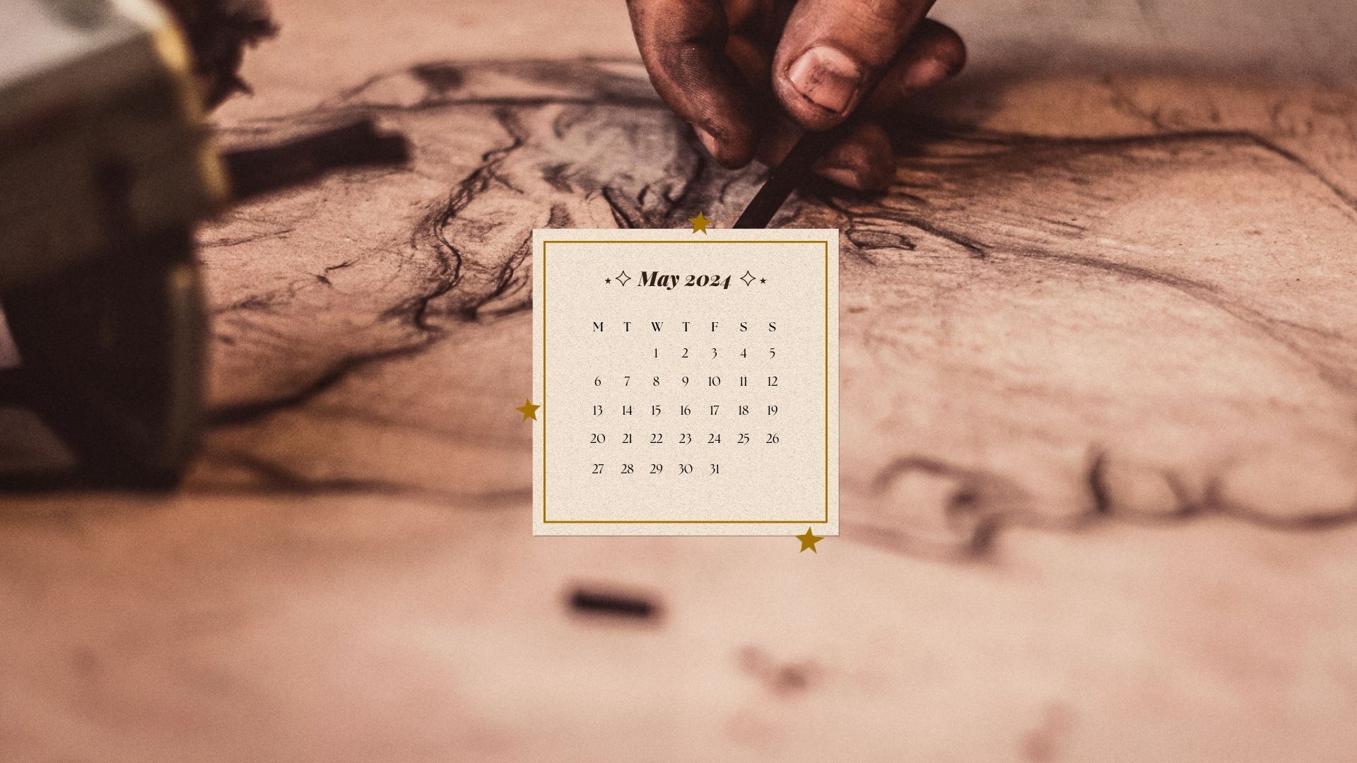 may 2024 dark academia aesthetic desktop background wallpaper calendar