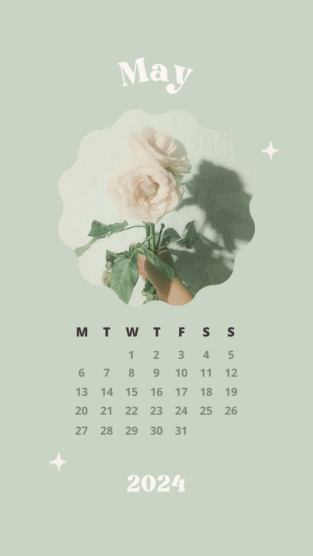 may 2024 sage green aesthetic phone background wallpaper calendar