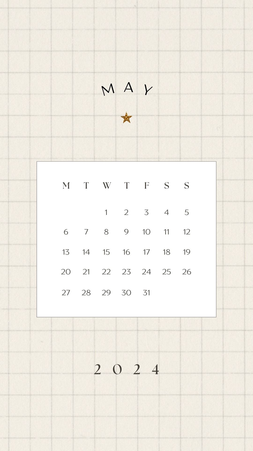 may 2024 vanilla girl aesthetic phone background wallpaper calendar