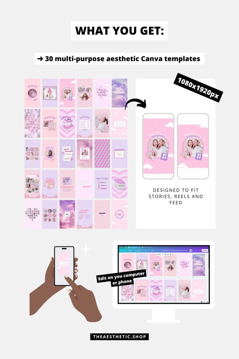 Easy-to-Edit Kawaii Aesthetic Social Media Canva Templates 12 30 Easy-to-Edit Kawaii Aesthetic Social Media Canva Templates - to use on Stories, Reels or feed