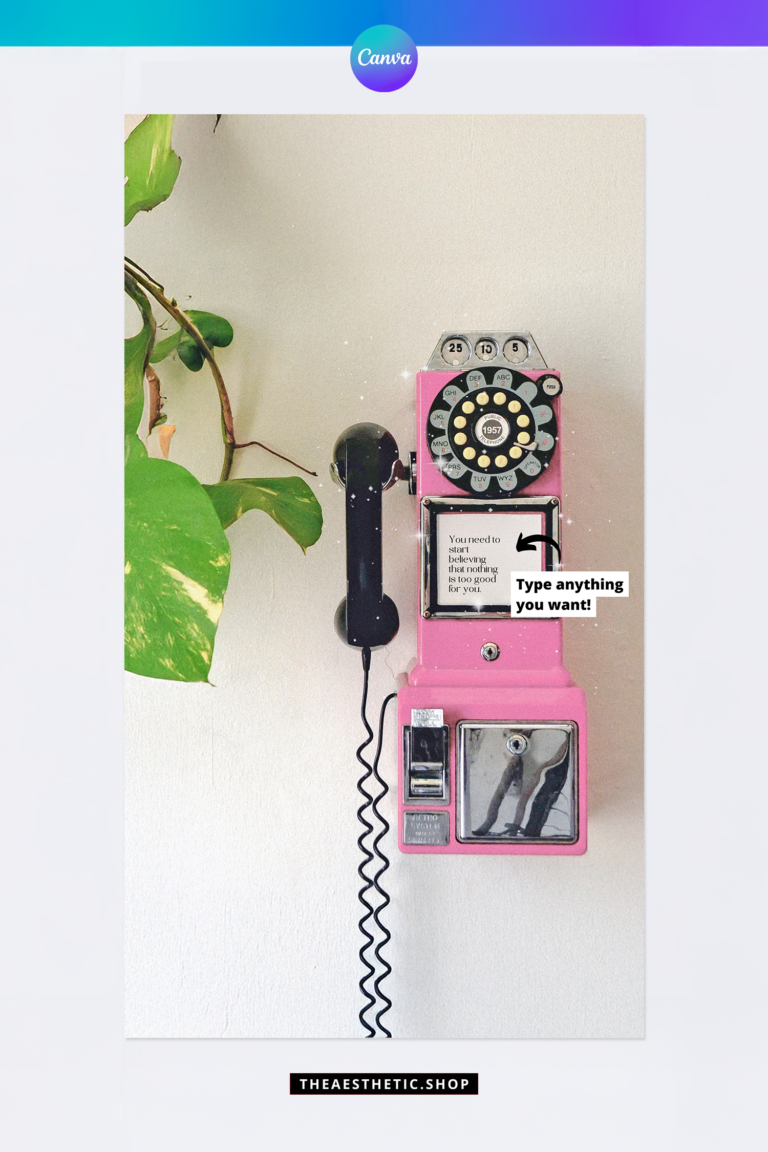 Retro pink phone quote aesthetic Canva template