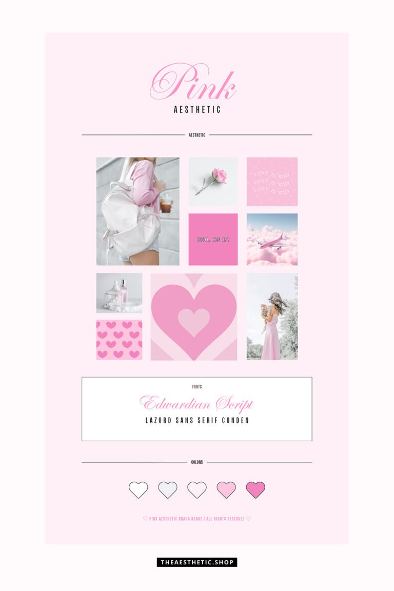 Pink Aesthetic Canva editable brand board - Includes logo, color palette, aesthetic, fonts & more