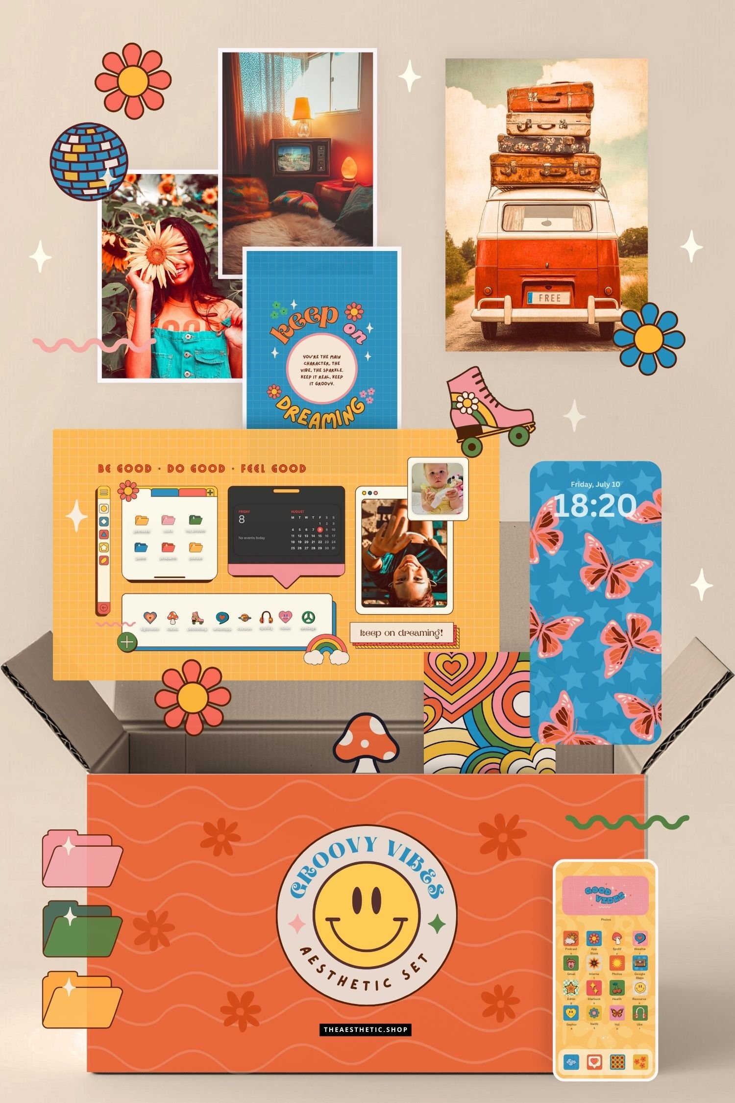 Groovy Aesthetic Customization Kit: Phone + desktop icons, graphics, images and more 2