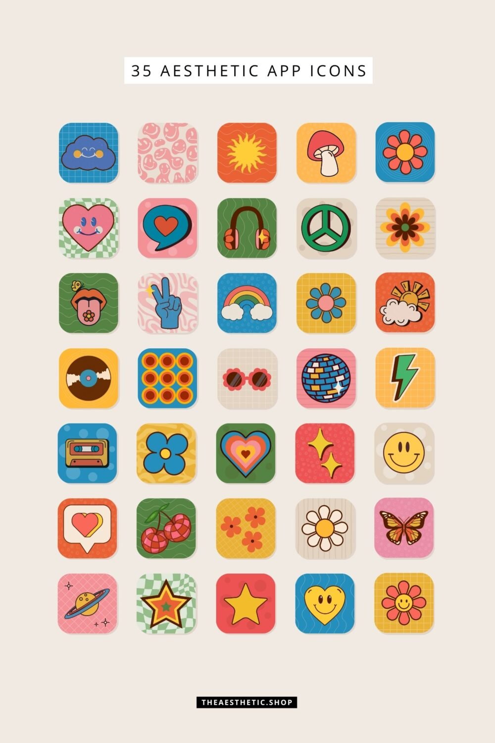 Groovy Aesthetic Customization Kit: Phone + desktop icons, graphics, images and more