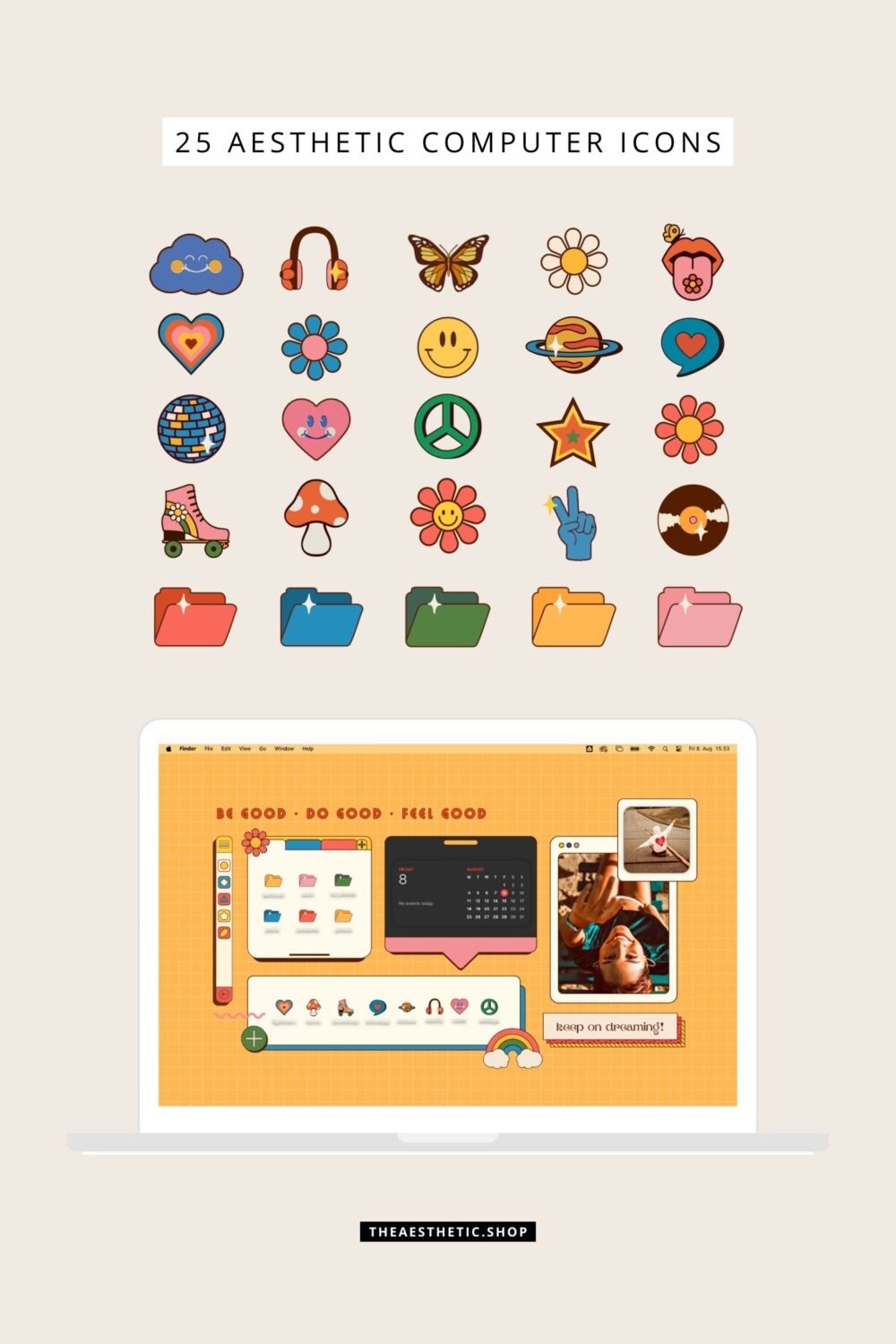 Groovy Aesthetic Customization Kit: Phone + desktop icons, graphics, images and more