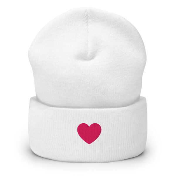 cuffed-beanie-white-front-692473379744f.jpg 'Pink Heart' White Cuffed Beanie
