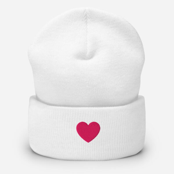 cuffed-beanie-white-front-692473379935d.jpg 'Pink Heart' White Cuffed Beanie