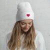 cuffed-beanie-white-front-692473379a262.jpg 'Pink Heart' White Cuffed Beanie