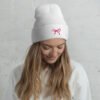 'Pink Bow' White Cuffed Beanie