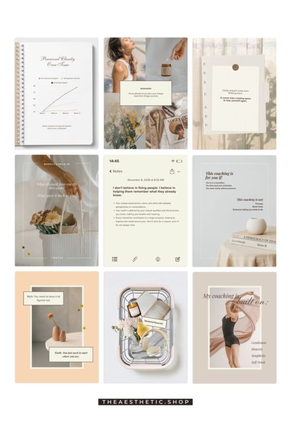 Chic Minimalist Coach Content Kit: 100 Canva Templates for Life Coaches
