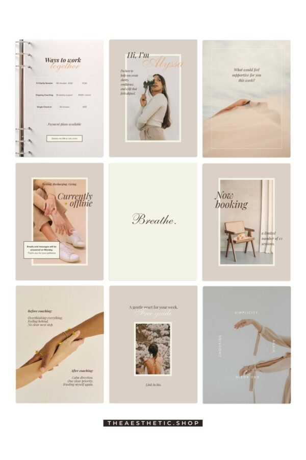 Chic Minimalist Coach Content Kit: 100 Canva Templates for Life Coaches