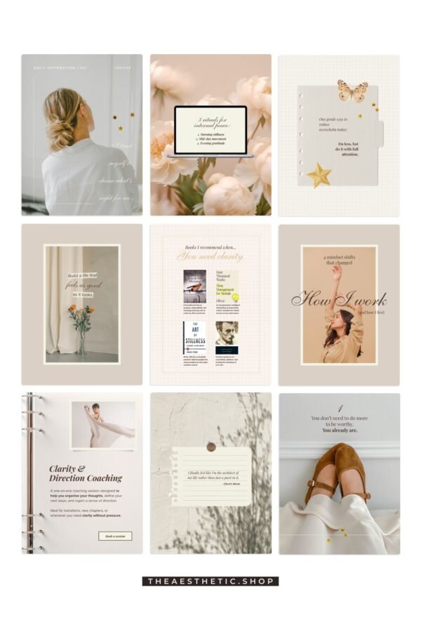 Chic Minimalist Coach Content Kit: 100 Canva Templates for Life Coaches