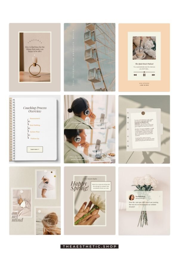 Chic Minimalist Coach Content Kit: 100 Canva Templates for Life Coaches