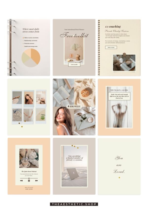 Chic Minimalist Coach Content Kit: 100 Canva Templates for Life Coaches