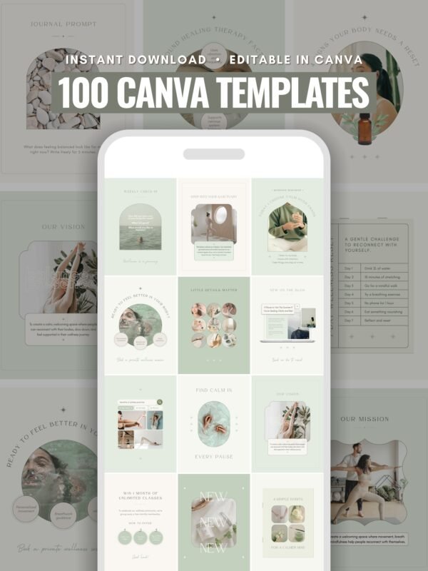 Wellness Content Kit: 100 Canva Templates for Wellness Studios & Instructors 1