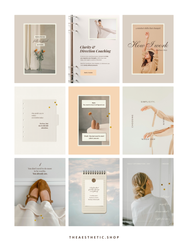 minimalist neutral color beige aesthetic Coach Content Kit: 100 Canva Templates for Life Coaches