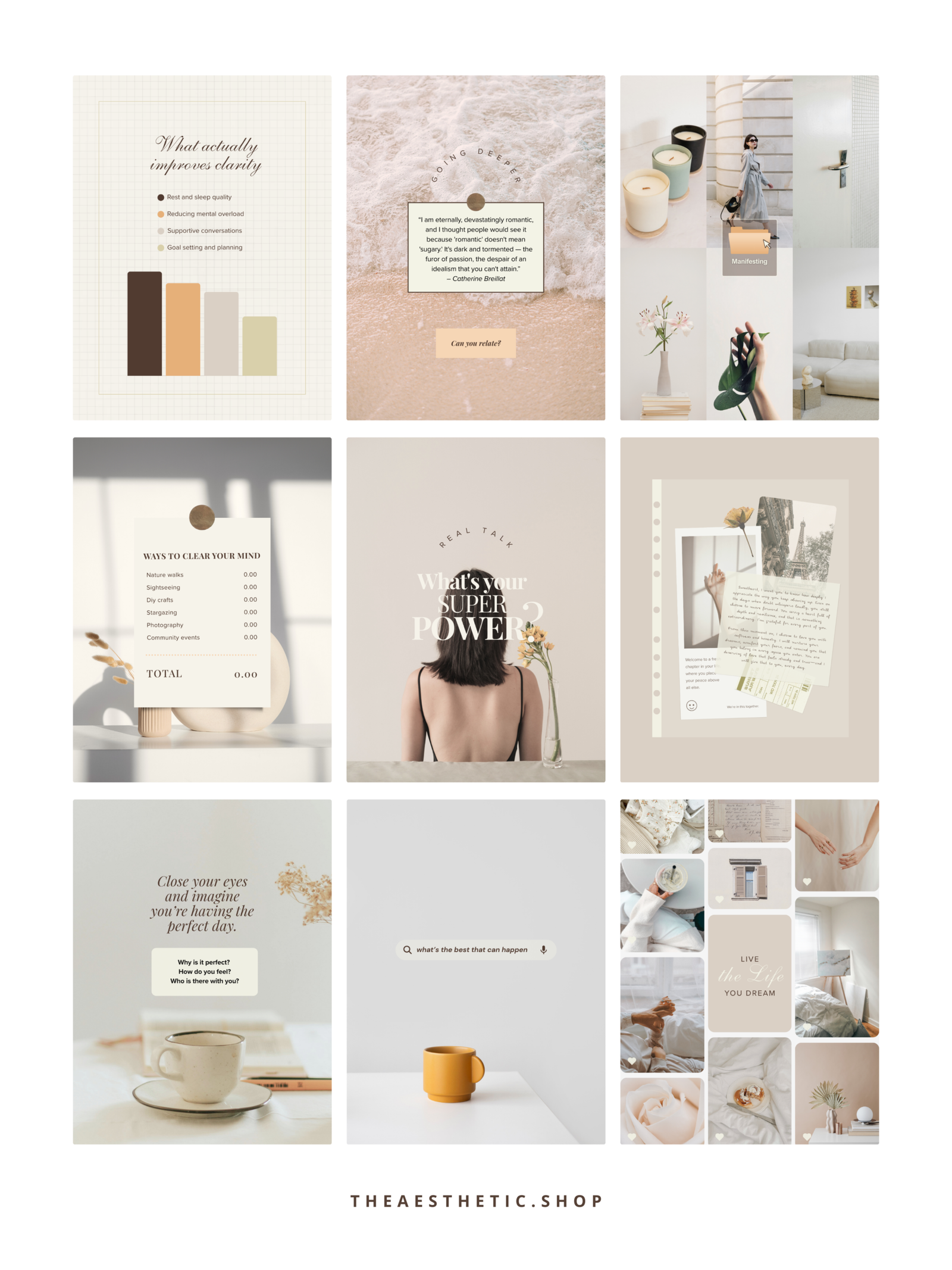 minimalist neutral color beige aesthetic Coach Content Kit: 100 Canva Templates for Life Coaches