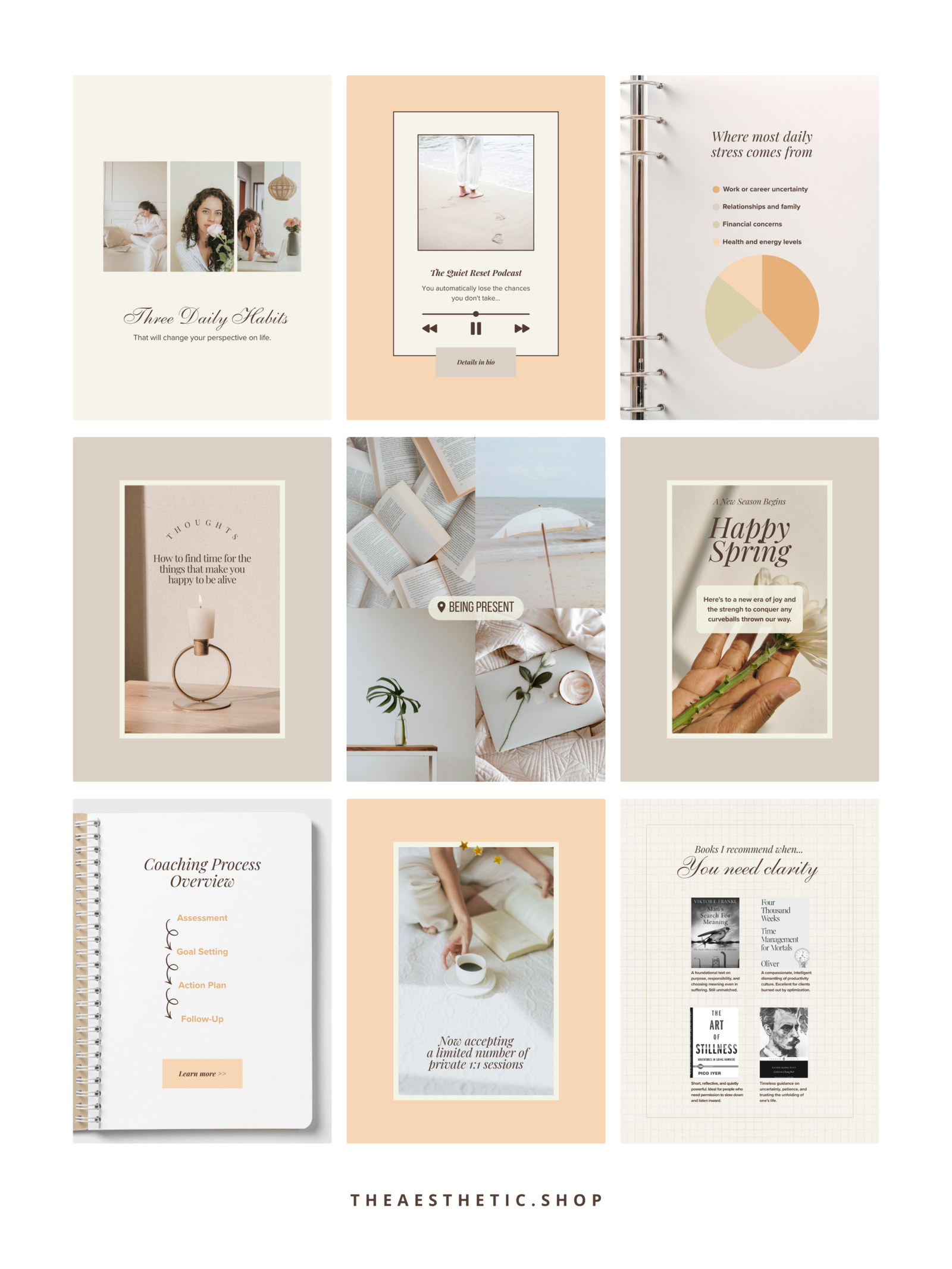 minimalist neutral color beige aesthetic Coach Content Kit: 100 Canva Templates for Life Coaches
